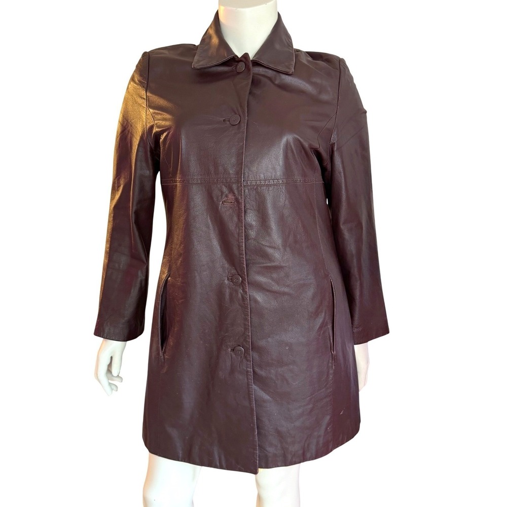 Danier Vintage 90's Leather Trench Coat Burgundy Maroon Goth Matrix Grunge XL